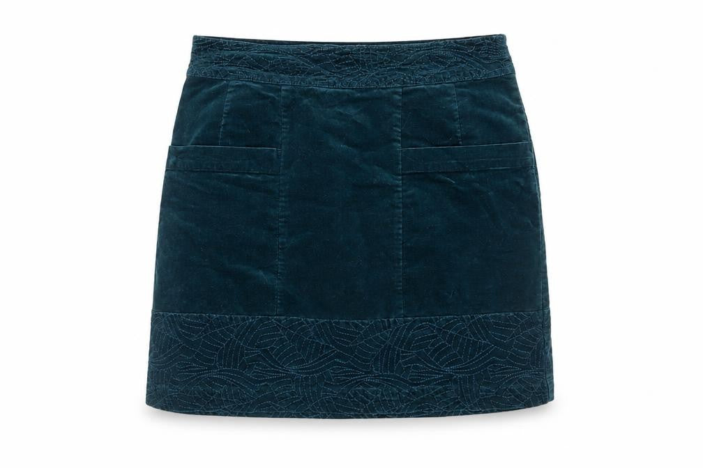 White Stuff Women's Blue Corduroy A-Line Embroidered Skirt Size 10
