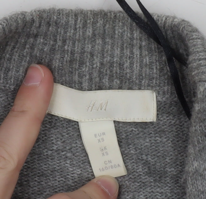 H&M Women Grey Long Sleeve Open Knit Cardigan XS