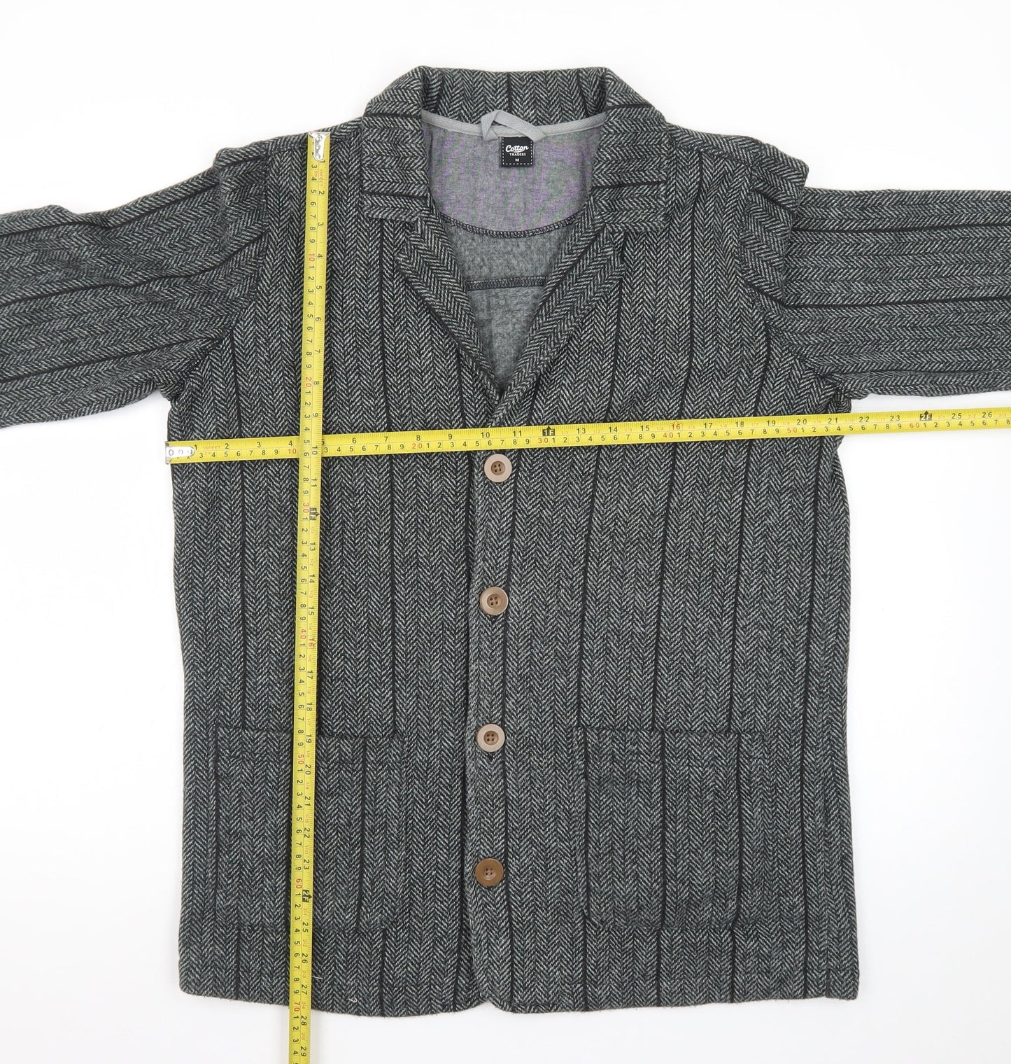 Cotton Traders Men's Grey Wool Herringbone Blazer Jacket M