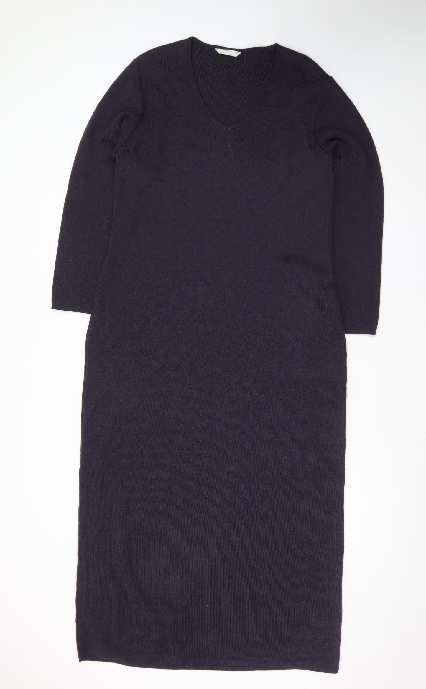 Marks and Spencer Women’s Black Knit V-Neck Wool Blend Sheath Dress Size 16