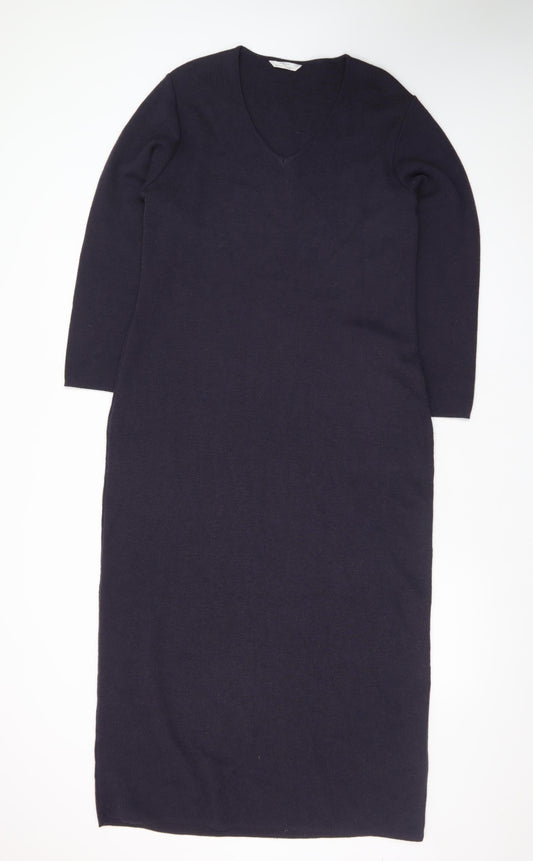Marks and Spencer Women’s Black Knit V-Neck Wool Blend Sheath Dress Size 16