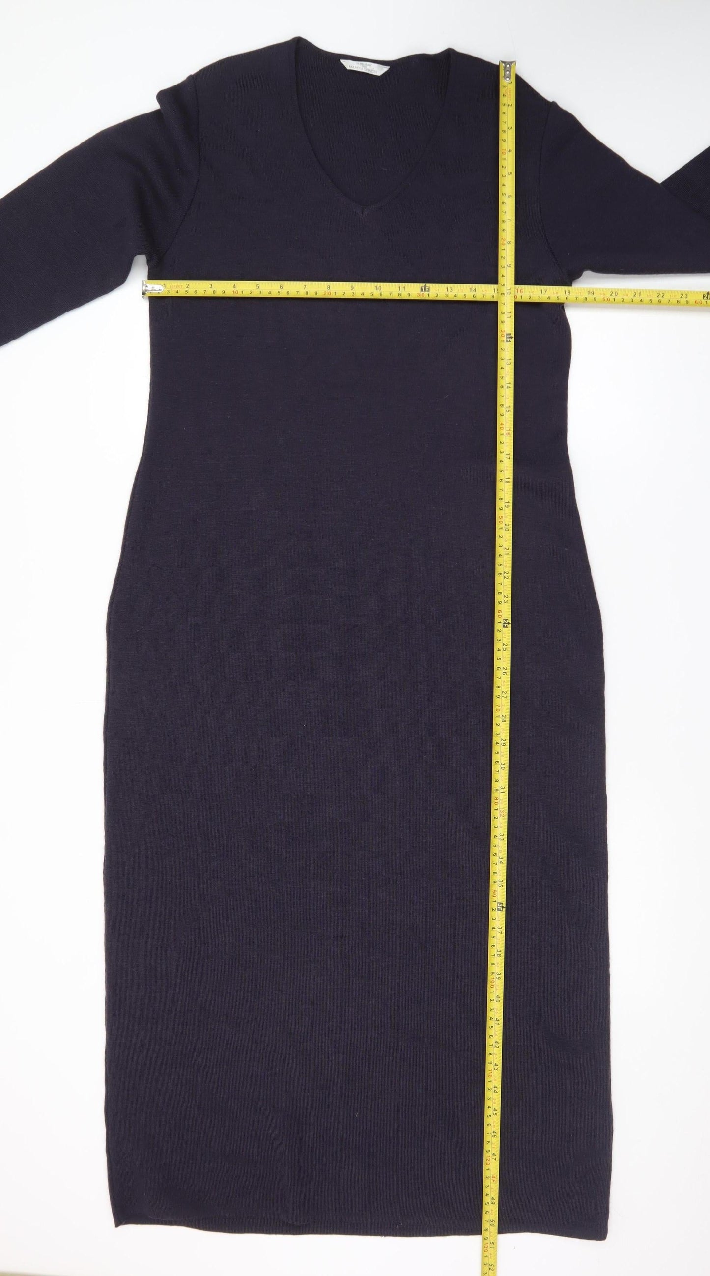 Marks and Spencer Women’s Black Knit V-Neck Wool Blend Sheath Dress Size 16
