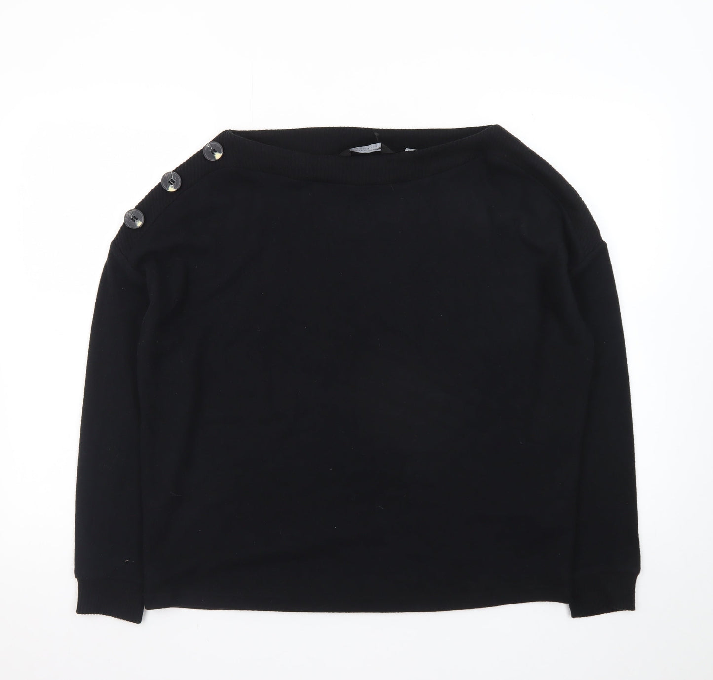 Dorothy Perkins Womens Black UK 12 Button Shoulder Boat Neck Jumper