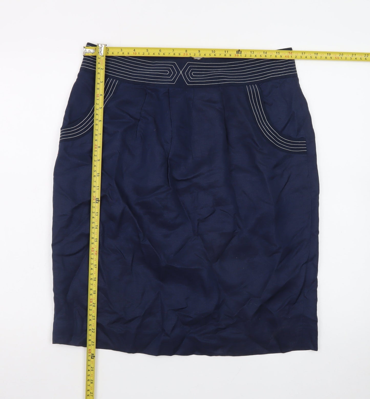 Jaeger Women's Blue Silk Pencil Skirt Size 14 Knee Length