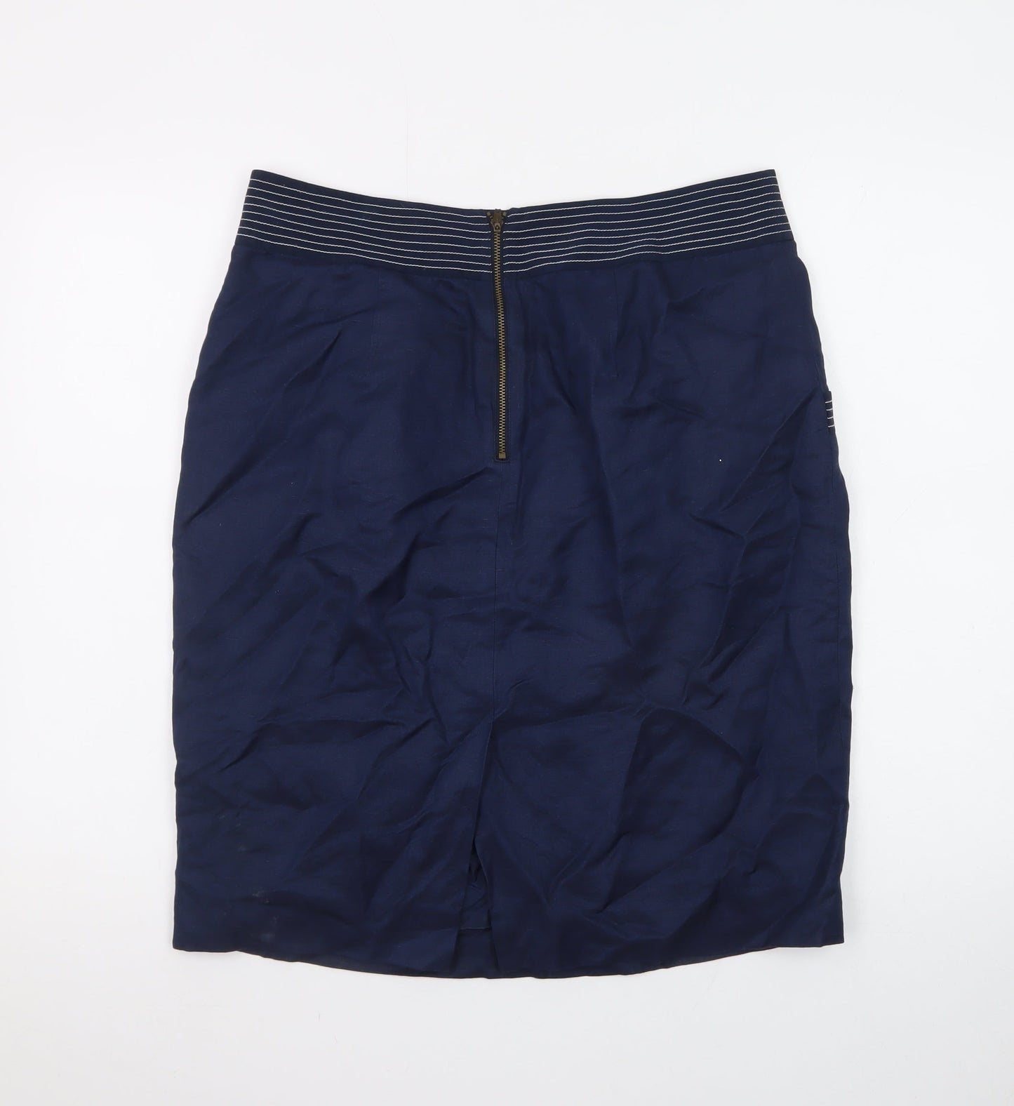 Jaeger Women's Blue Silk Pencil Skirt Size 14 Knee Length