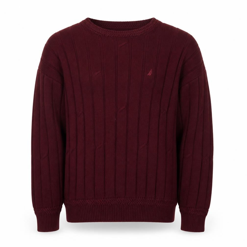Nautica Men's Red Cotton Cable-Knit Crew Neck Jumper L