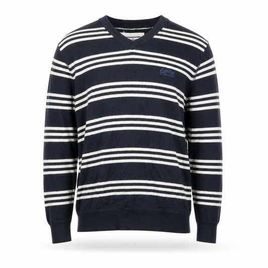 Superdry Men's Blue Striped V-Neck Cotton Jumper Size M