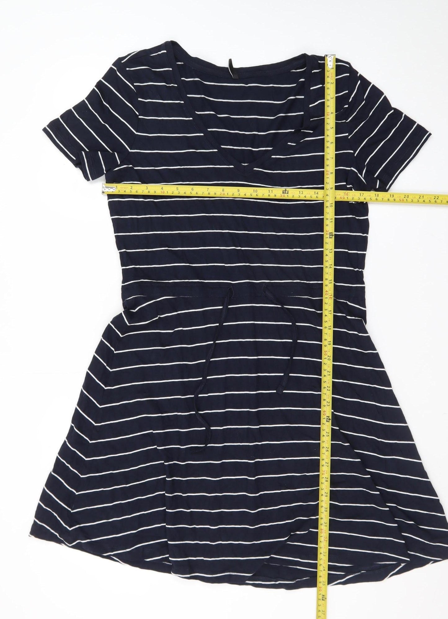 ONLY Women’s Blue Striped T-Shirt Dress Size S Short Sleeve V-Neck