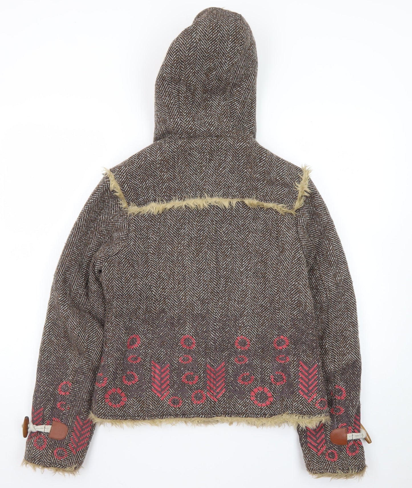 Wax Women's Brown Faux Fur Hooded Tweed Jacket Size 12