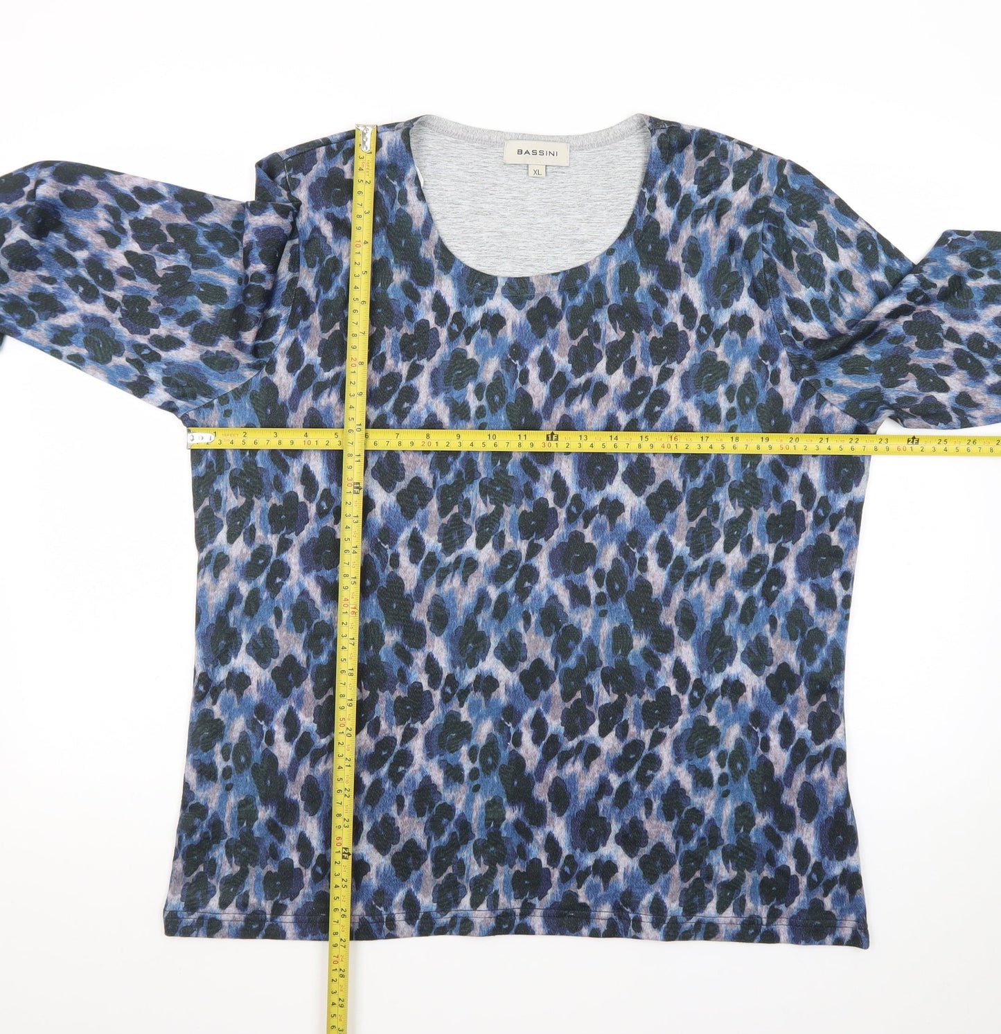 Bassini Women's Blue Animal Print Long Sleeve Cotton T-Shirt XL