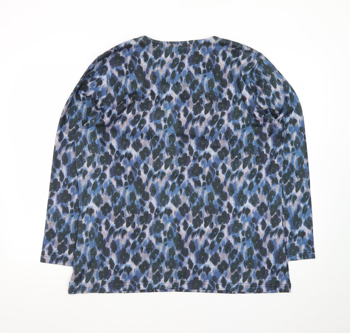 Bassini Women's Blue Animal Print Long Sleeve Cotton T-Shirt XL