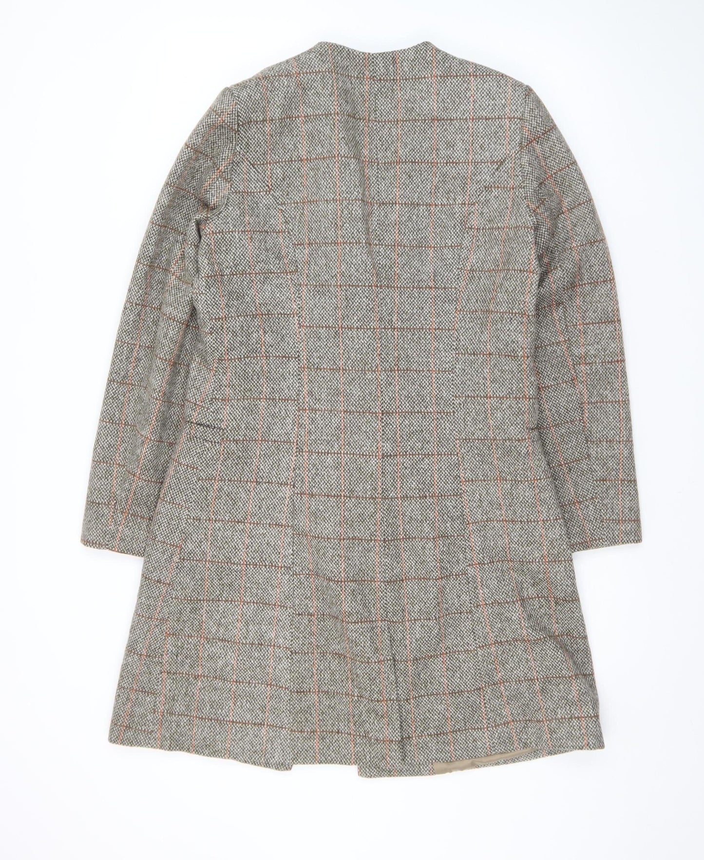 Kate Loves London Women Grey Checked Long Wool Blend Coat Size 12