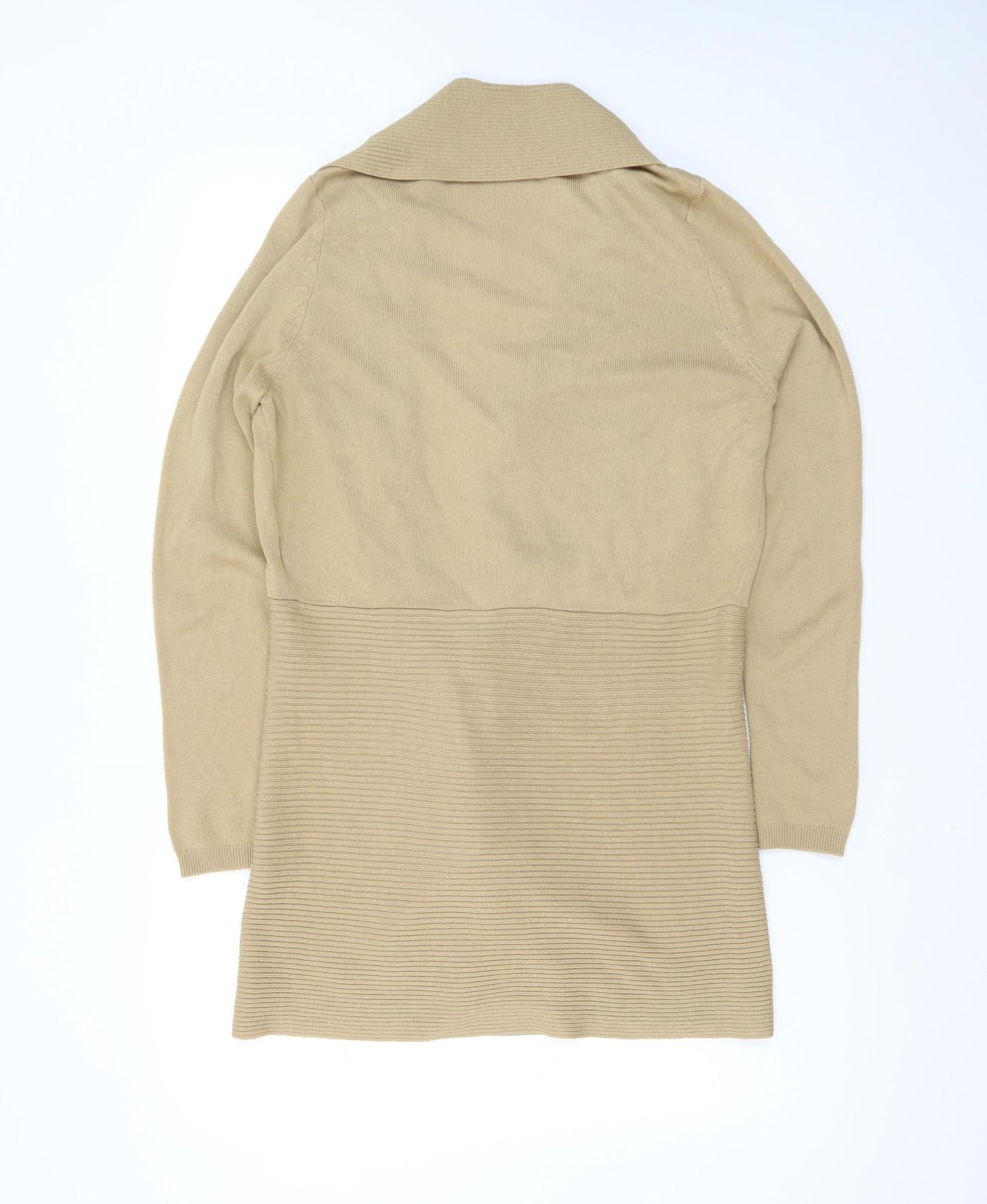 Lipsy London Women Beige Long Sleeve Open Front Ribbed Cardigan M