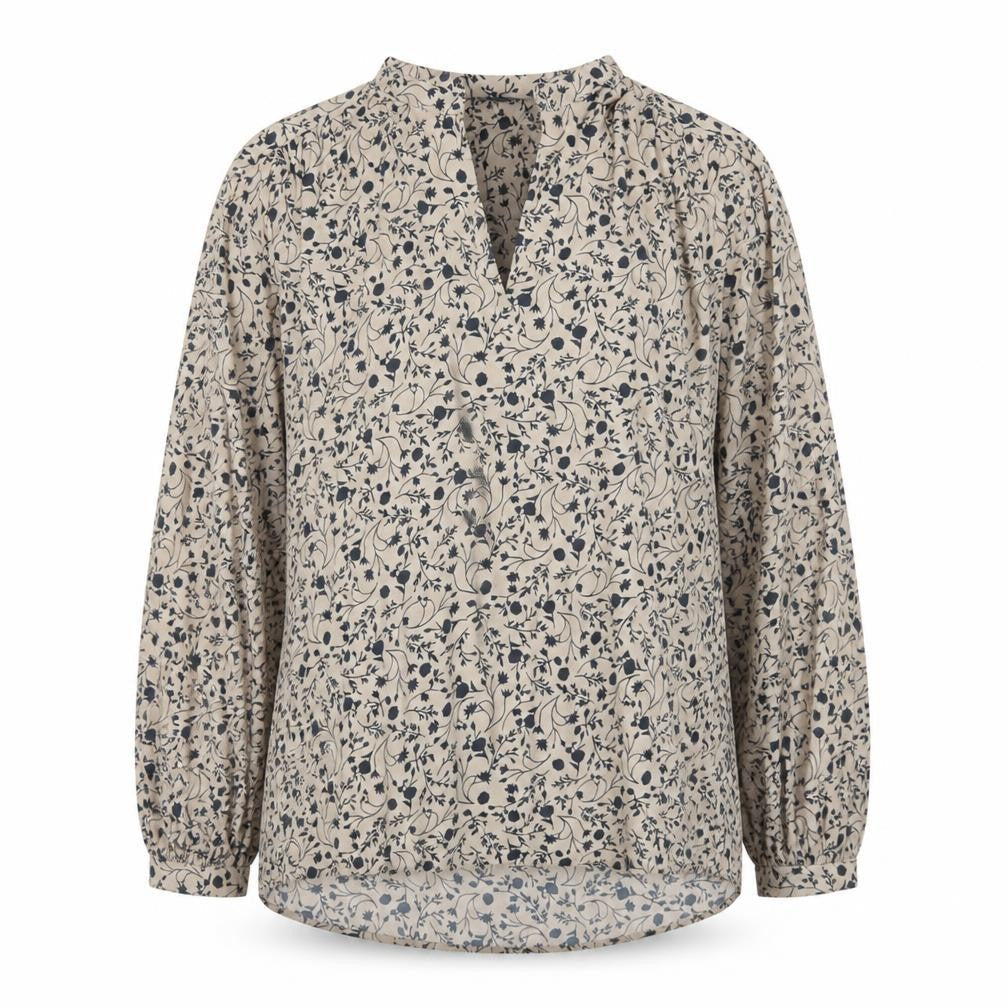 Marks & Spencer Womens Beige Floral Viscose Long Sleeve Blouse Size 8