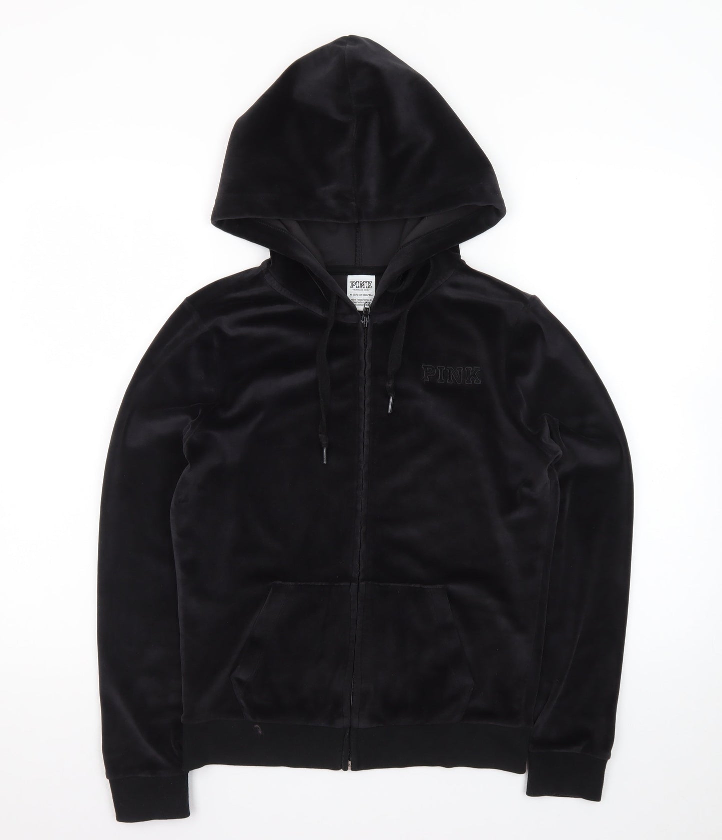 Victoria’s Secret PINK Women's Black Velour Full Zip Hoodie XS