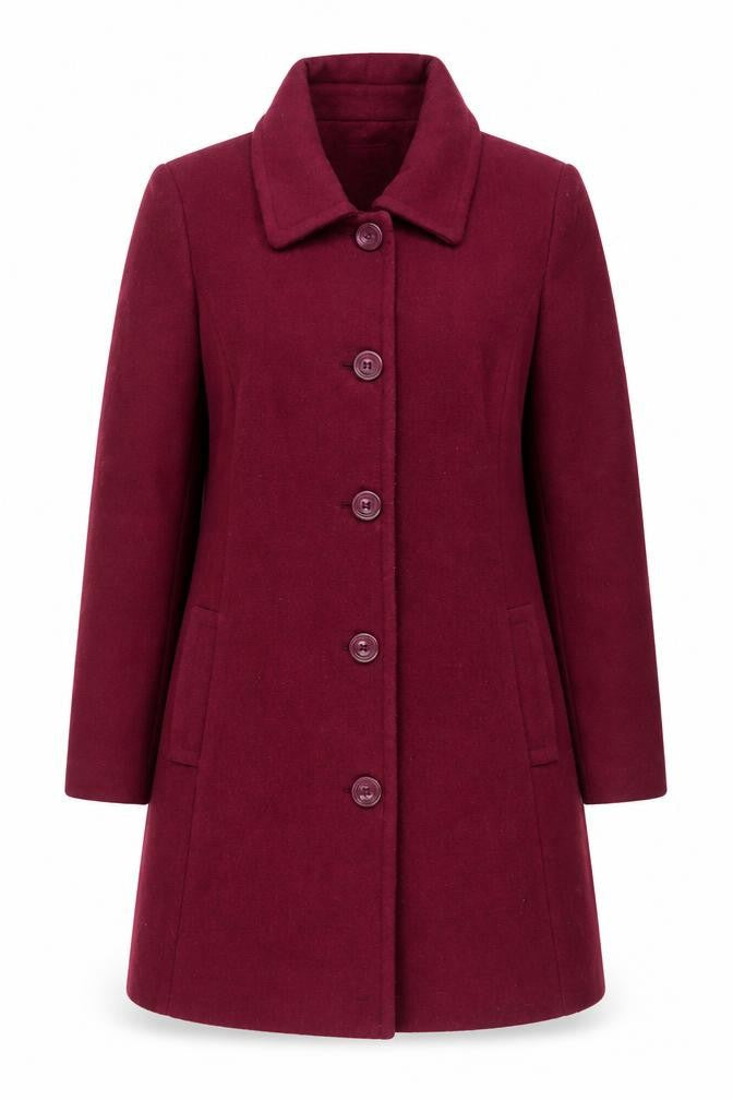 ISLE Women’s Burgundy Wool Blend Mid-Length Overcoat Size 14