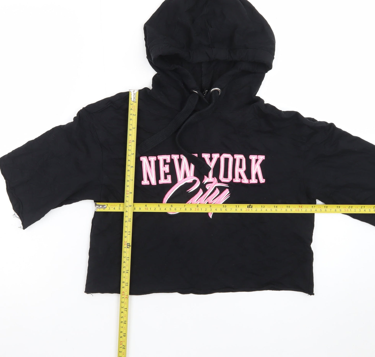 H&M Divided Womens Black XS Cropped Pullover Hoodie New York City Graphic