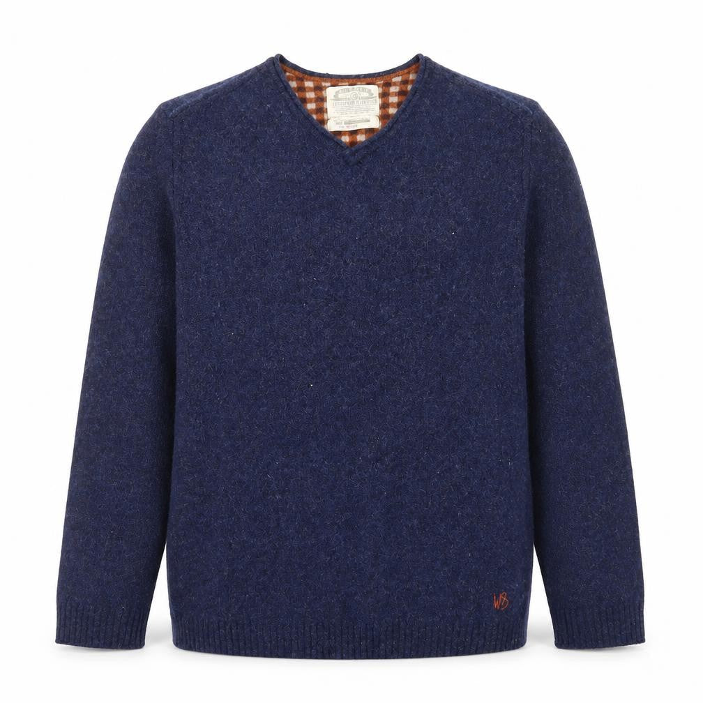 White Stuff Men's Blue Wool V-Neck Pullover Jumper Medium