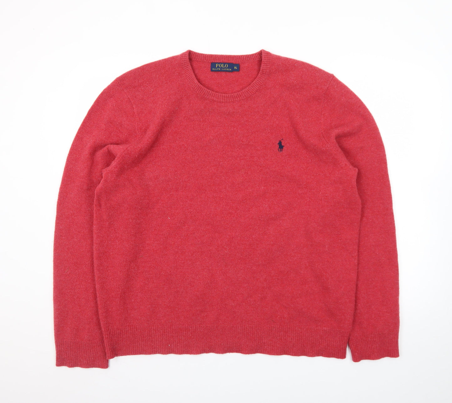 Ralph Lauren Men's Red Wool Crew Neck Pullover Jumper XL