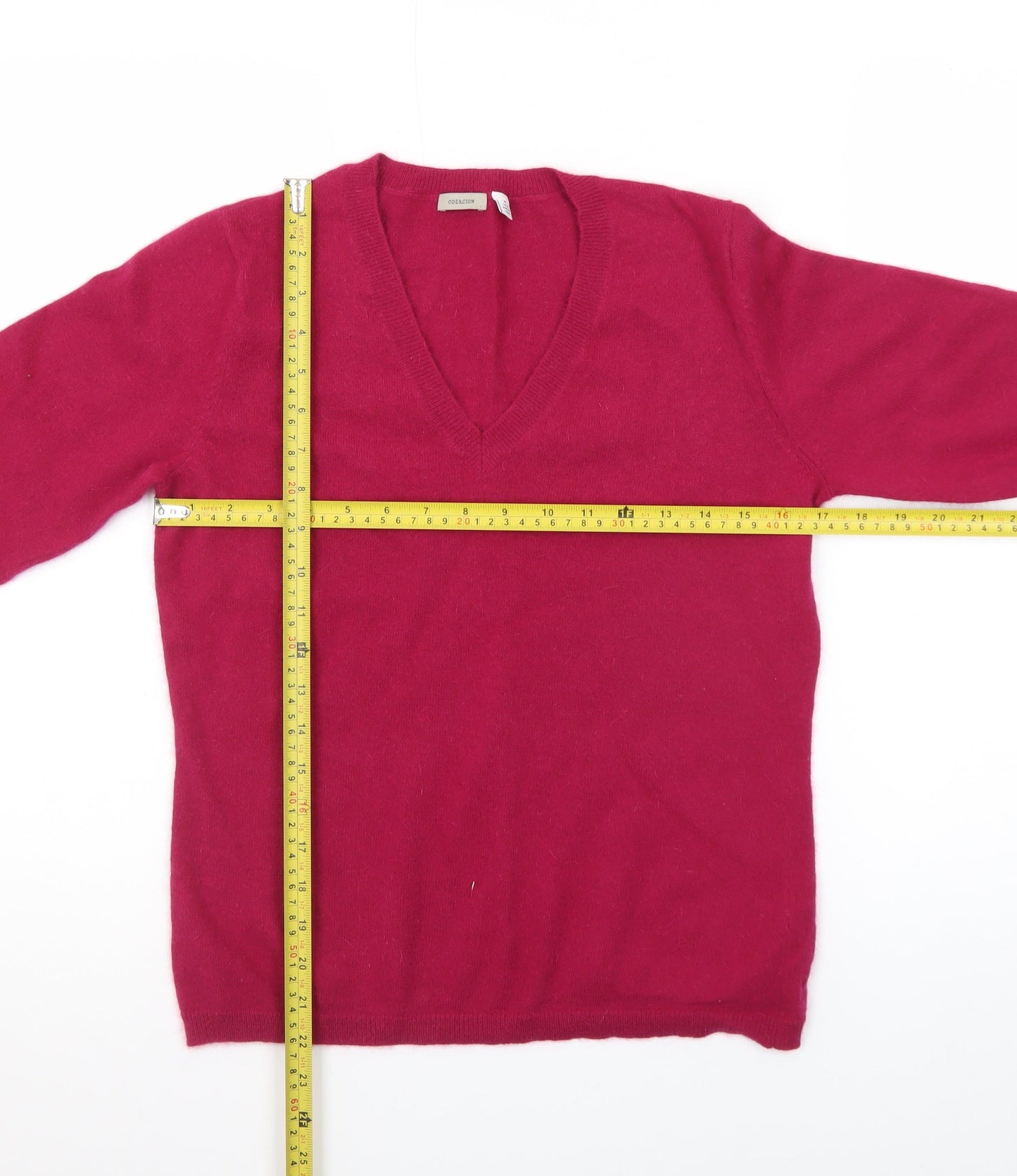 Coercion Men's Red Wool V-Neck Jumper Size M Long Sleeve