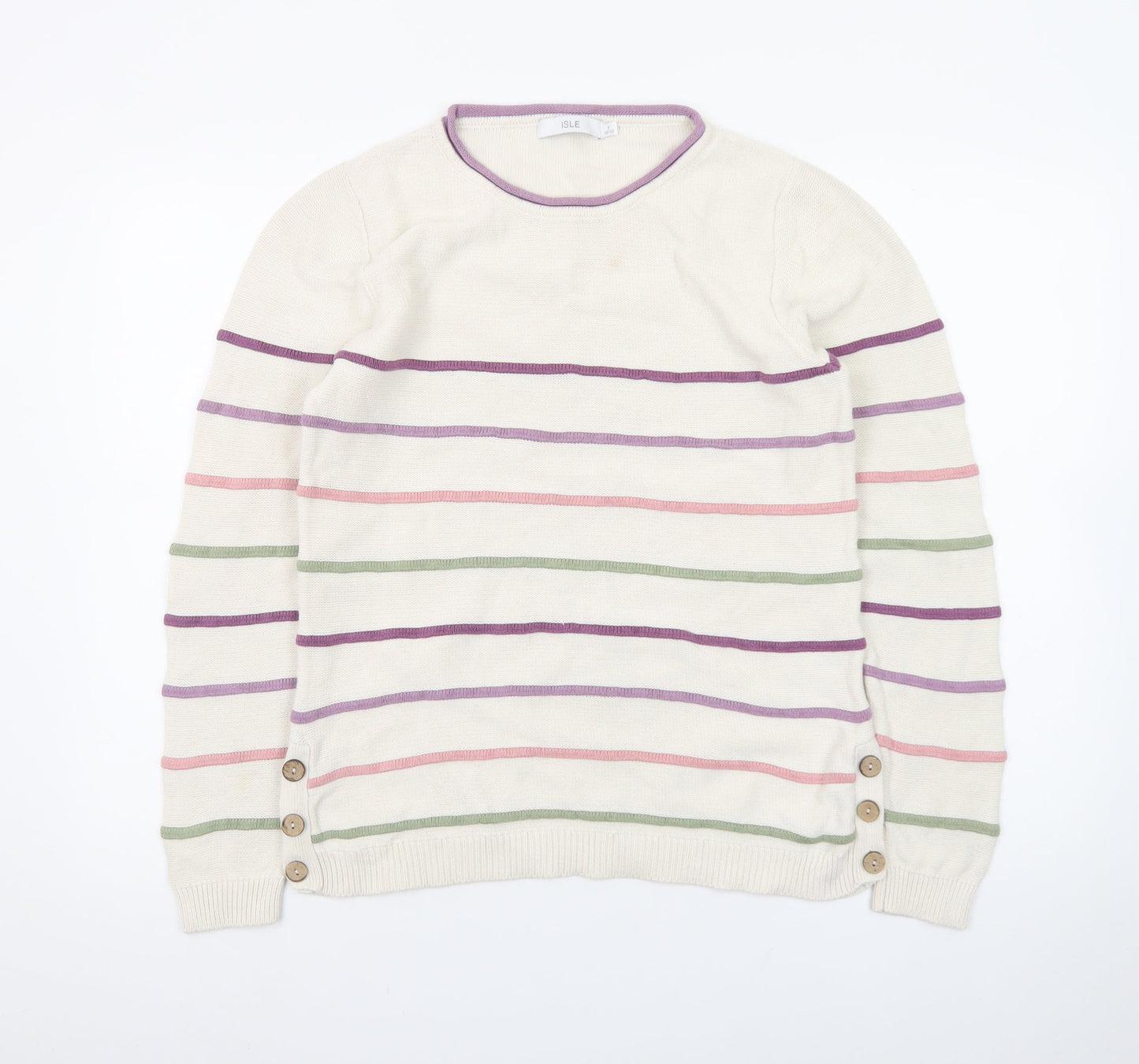 ISLE Women’s Cream Multicoloured Striped Pullover Jumper Size S 10-12