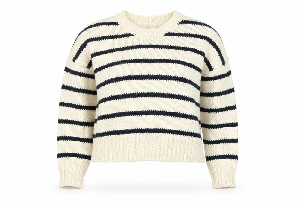 FRAME Women's Ivory Striped Wool Chunky Knit Jumper Size S