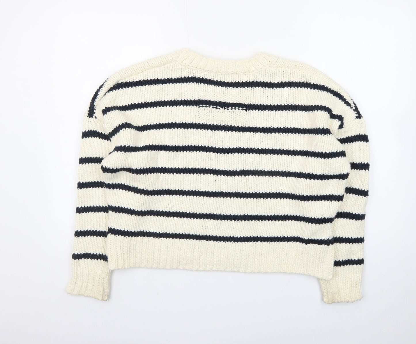FRAME Women's Ivory Striped Wool Chunky Knit Jumper Size S
