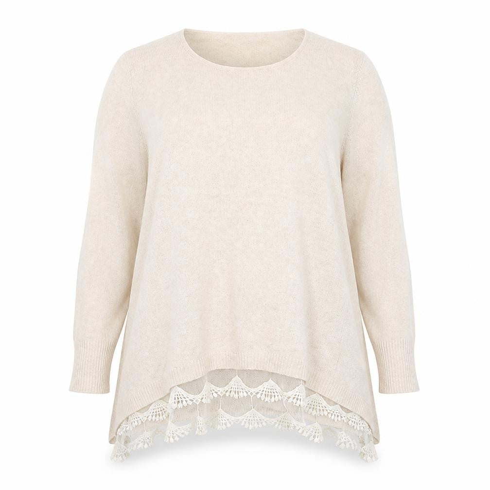 Together Women's Beige Lace Hem Long Sleeve Pullover Jumper Size 16
