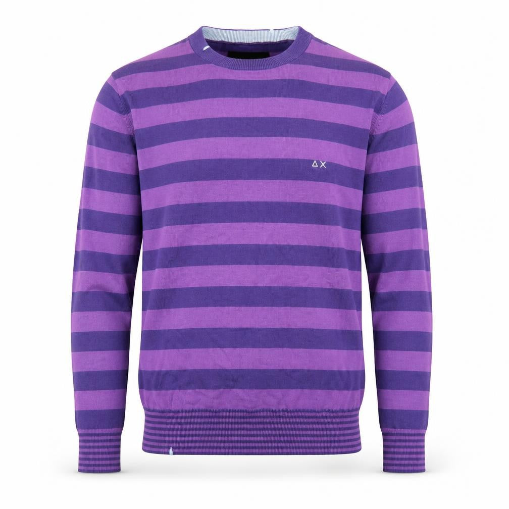 SUN68 Men's Purple Striped Cotton Crew Neck Jumper Size S