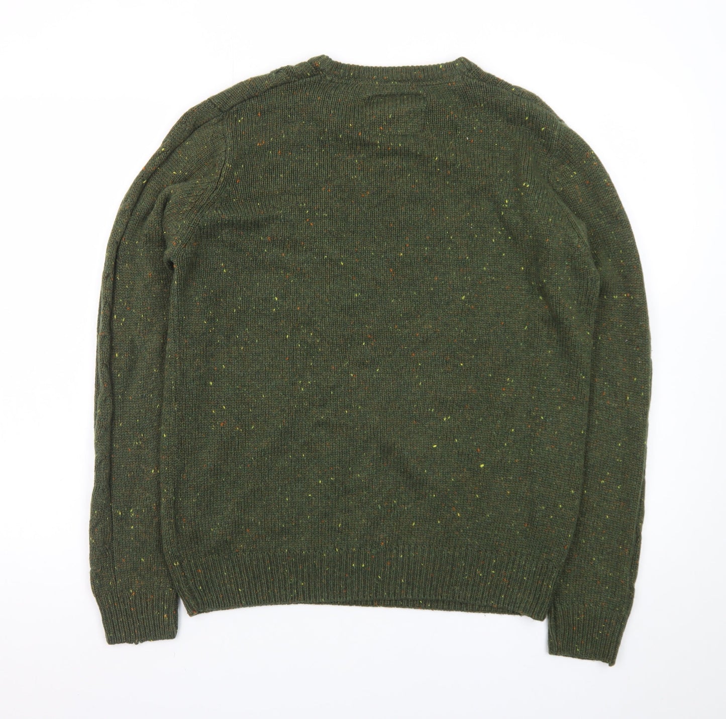 Threadbare Men's Green Cable-Knit Crew Neck Jumper Size M