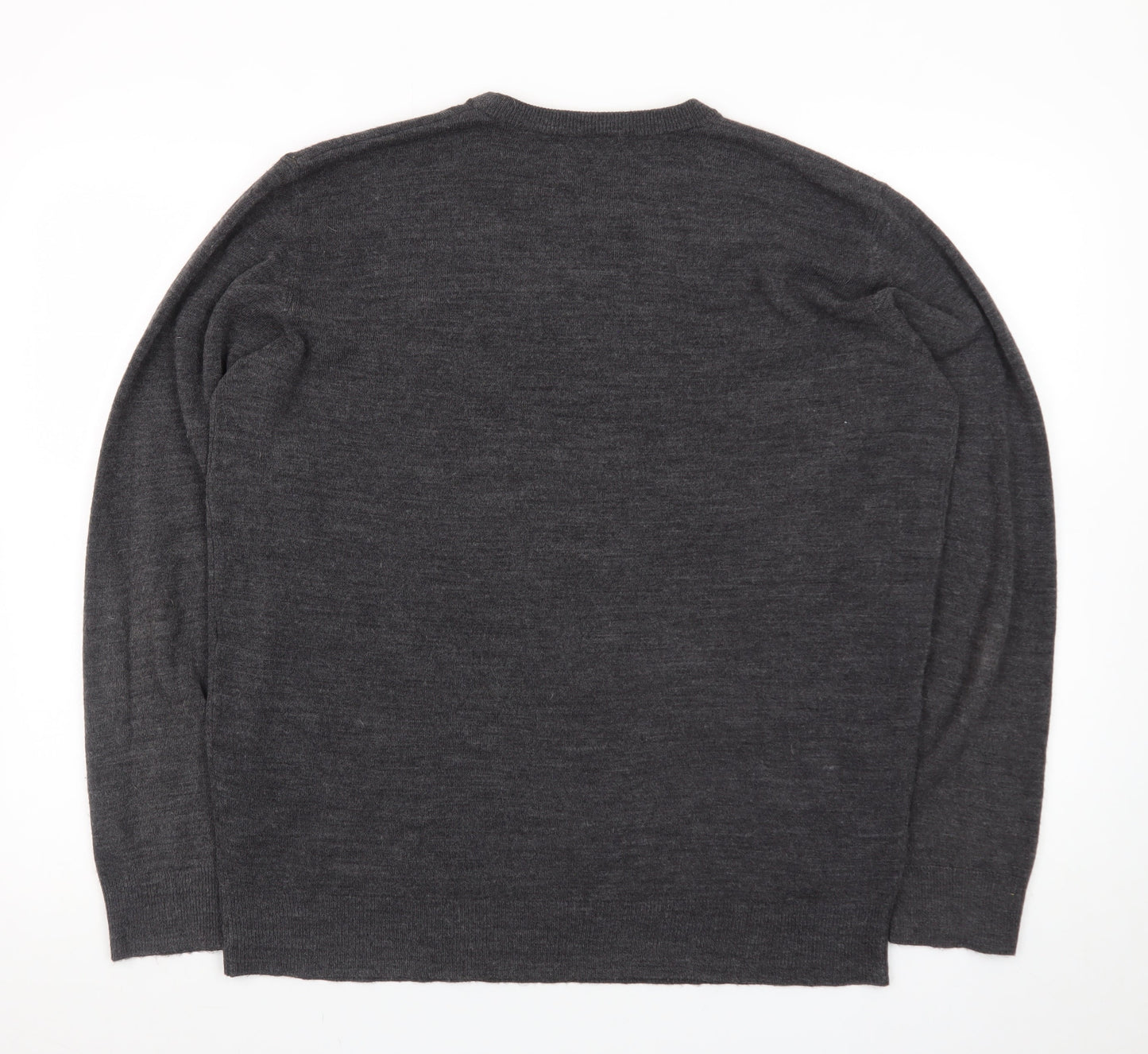 EASY Men Grey Wool Crew Neck Pullover Jumper Size L