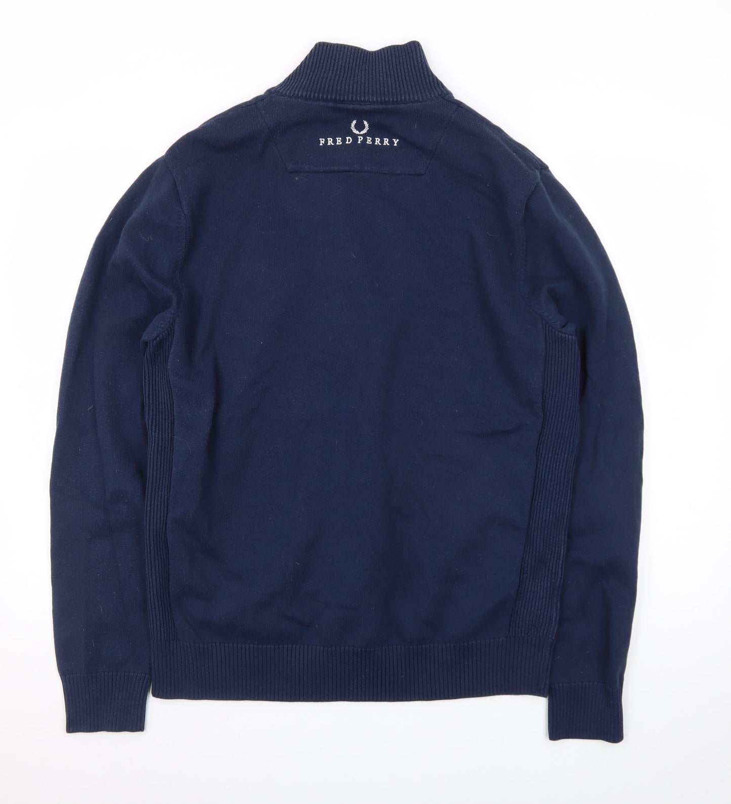 Fred Perry Men's Blue XL 1/2 Zip High Neck Cotton Jumper