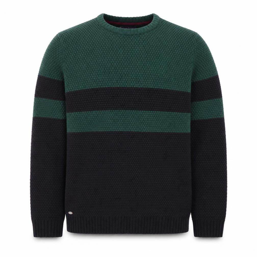 Le Shark Men's Green Black Striped Chunky Knit Jumper Medium