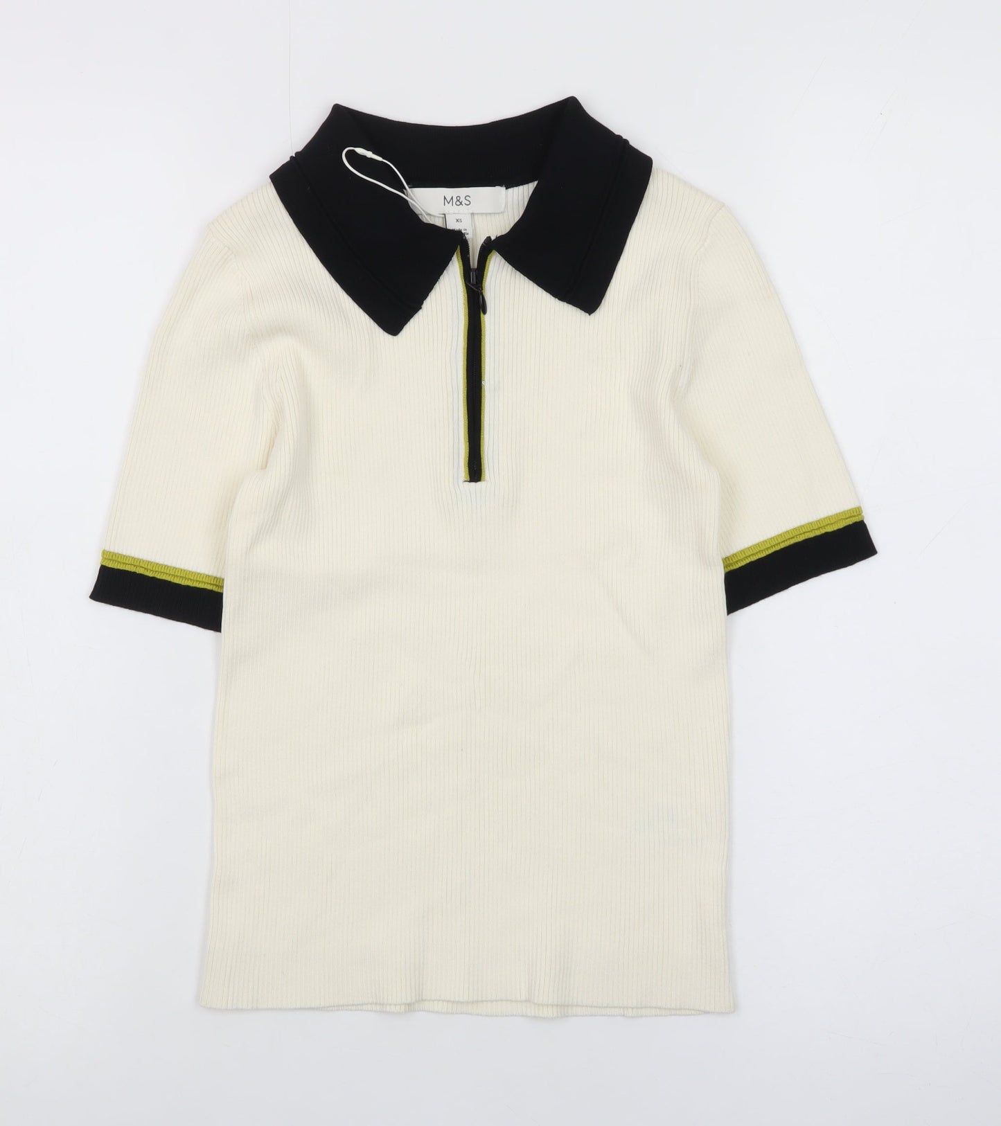 Marks and Spencer Ivory Short Sleeve Slim Knit Polo Shirt XS