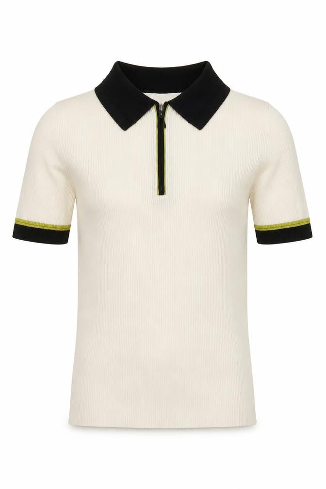 Marks & Spencer Ivory Short Sleeve Slim Knit Polo Shirt XS