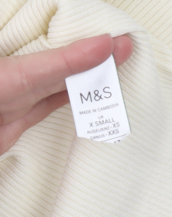 Marks and Spencer Ivory Short Sleeve Slim Knit Polo Shirt XS