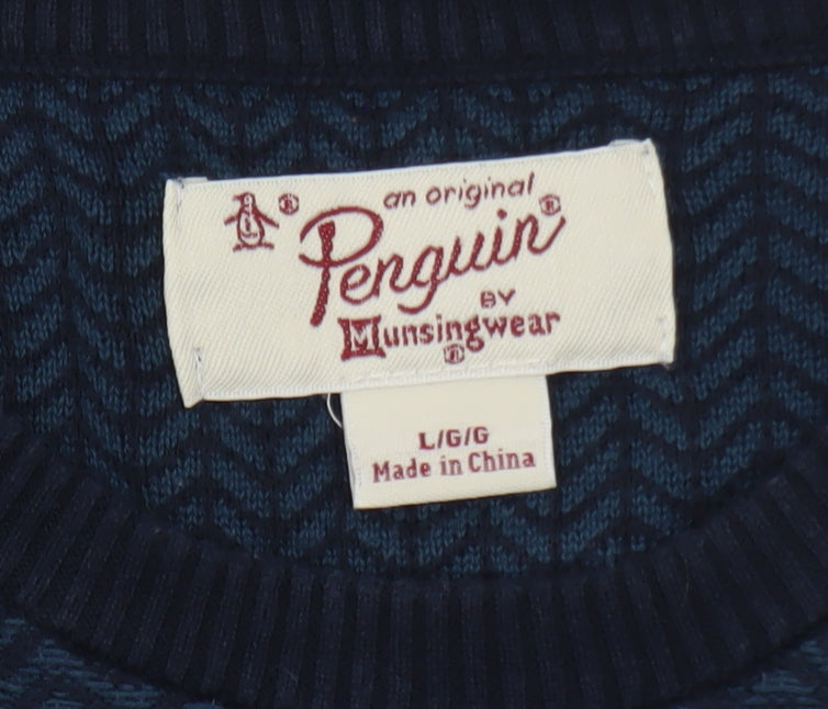 Original Penguin Men's Blue Cotton Crew Neck Pullover Jumper Size L