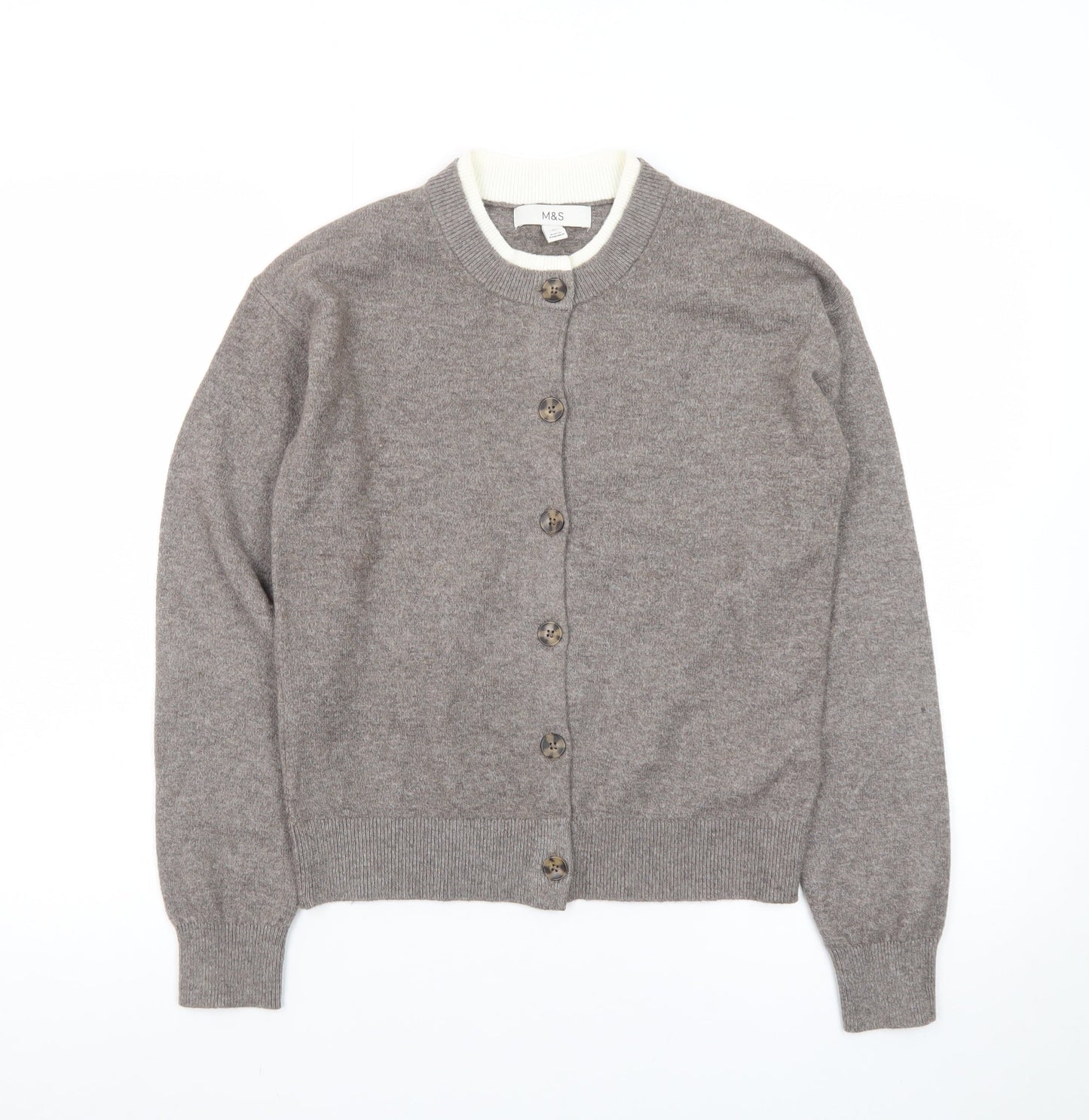 Marks and Spencer Women Brown XS Crew Neck Button Cardigan