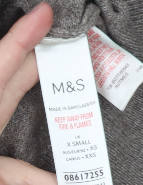 Marks and Spencer Women Brown XS Crew Neck Button Cardigan
