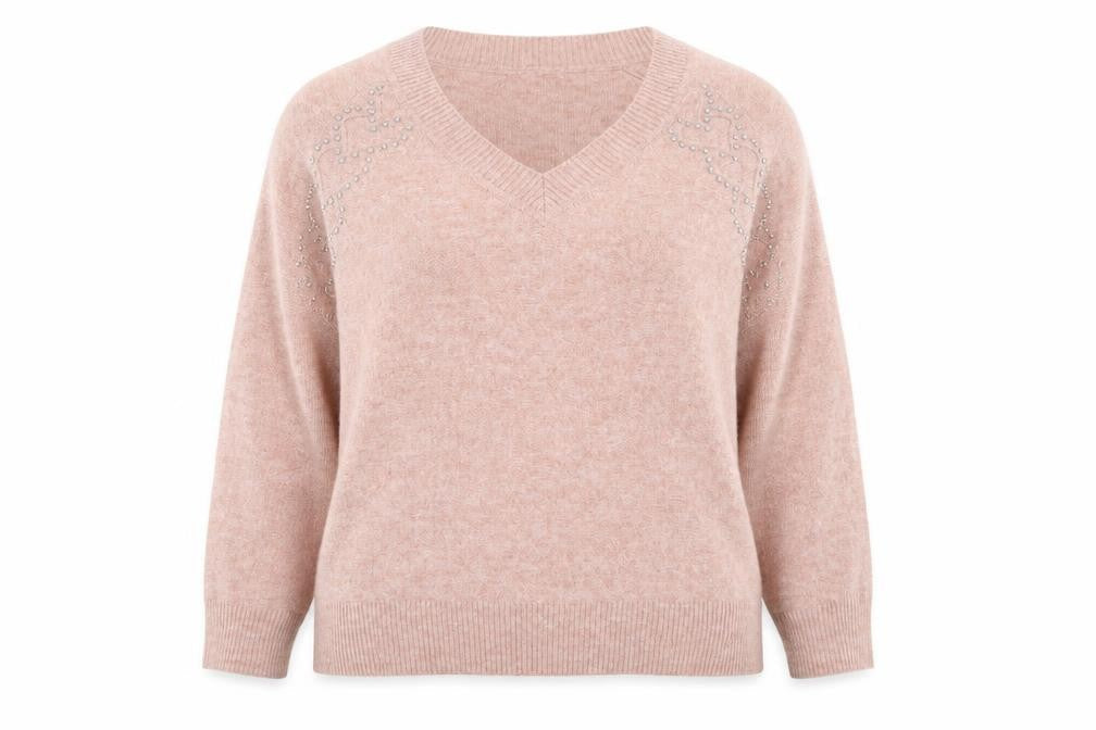 Next Women Pink Beaded V-Neck Pullover Jumper Size 16