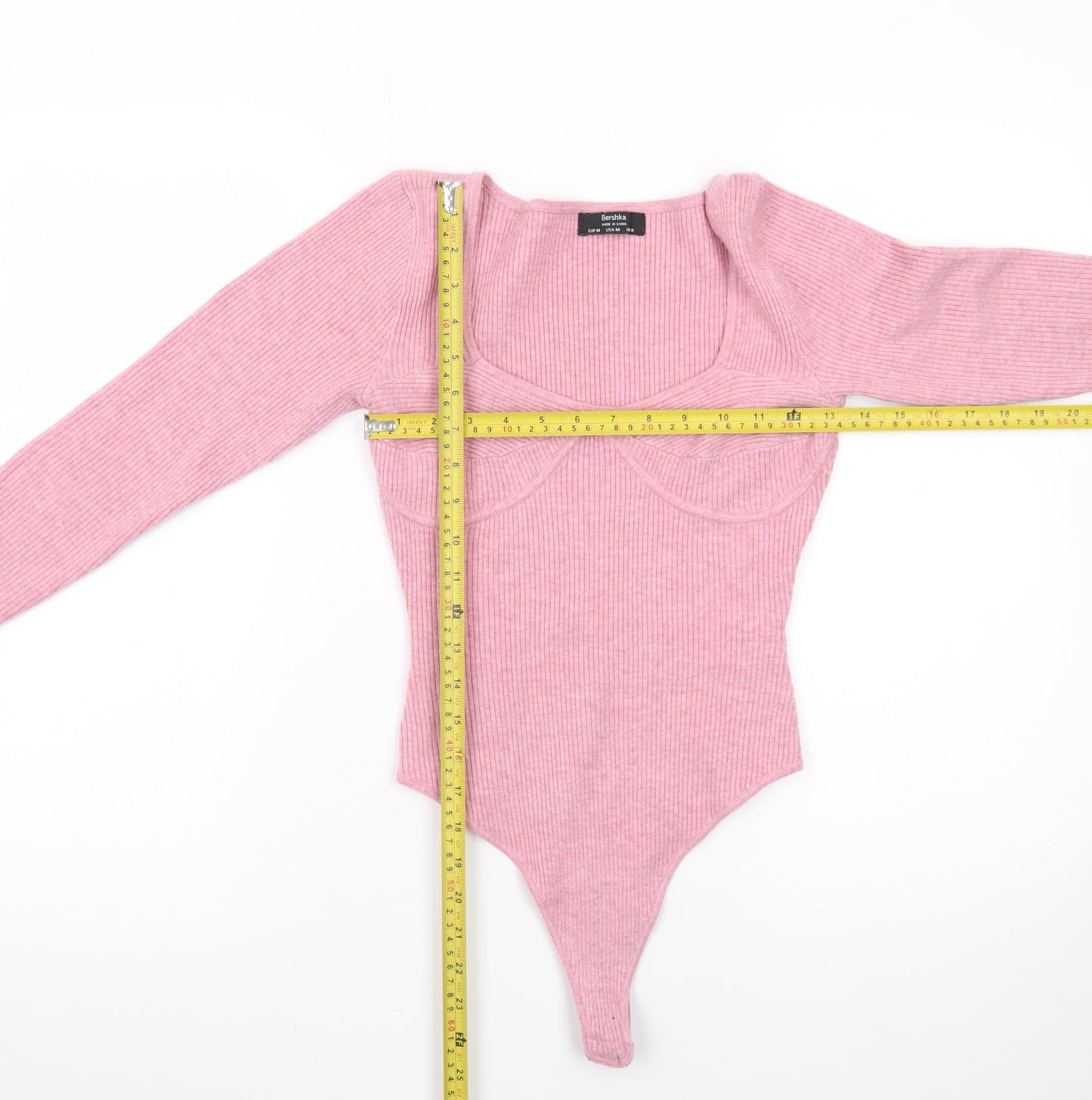Bershka Womens Pink Ribbed Long Sleeve Bodysuit Size 12