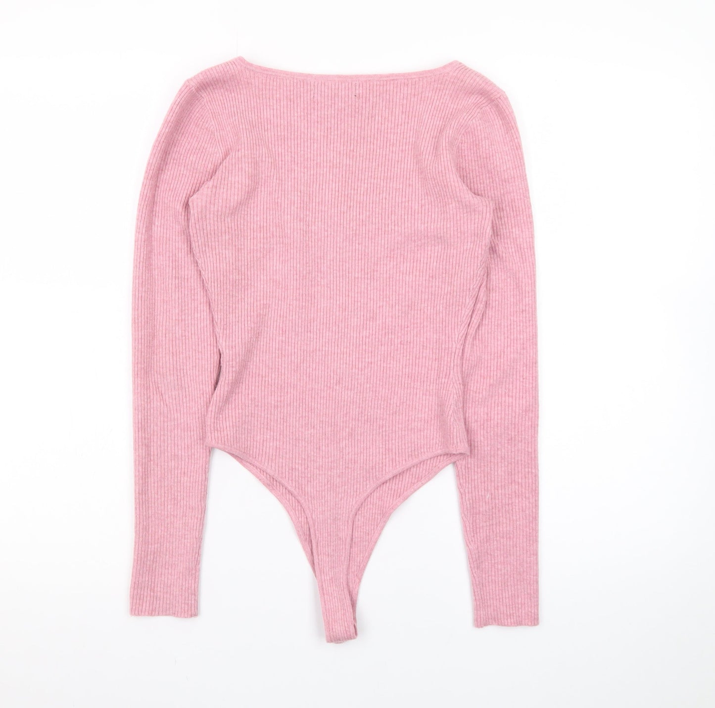 Bershka Womens Pink Ribbed Long Sleeve Bodysuit Size 12