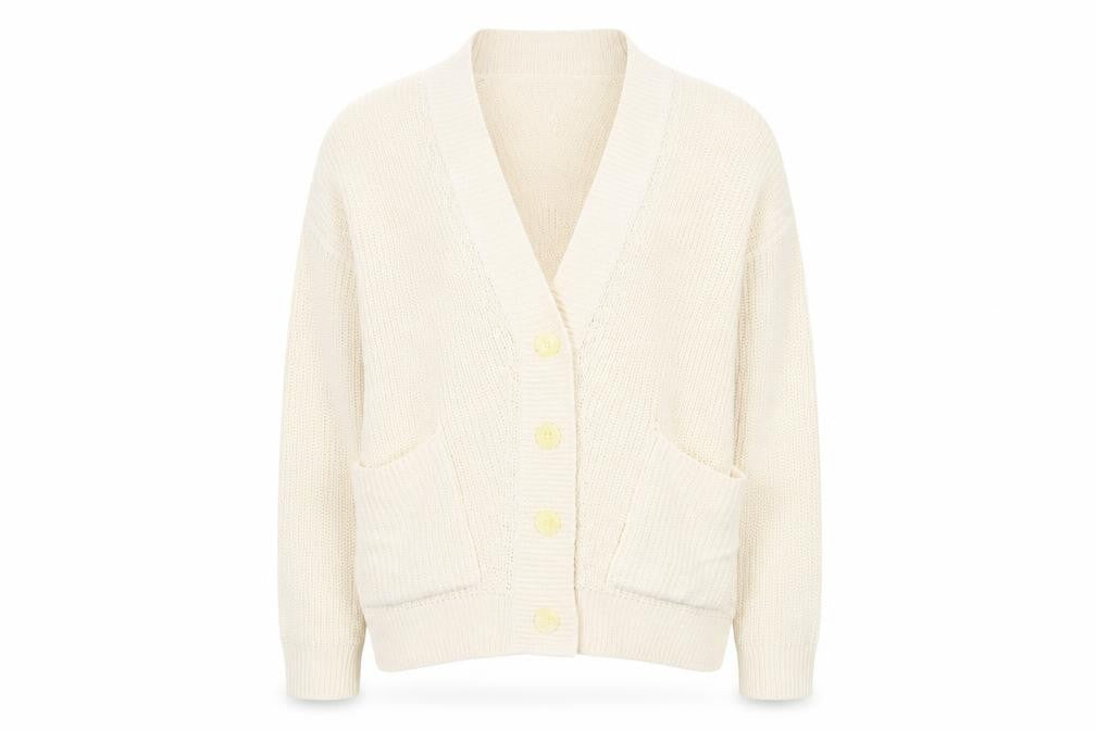 Stradivarius Women Ivory XS Knit Cotton Button Cardigan Jumper