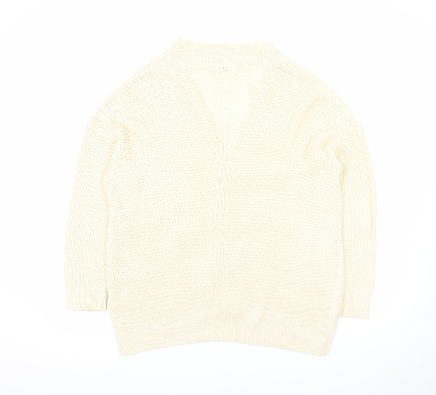 Stradivarius Women Ivory XS Knit Cotton Button Cardigan Jumper
