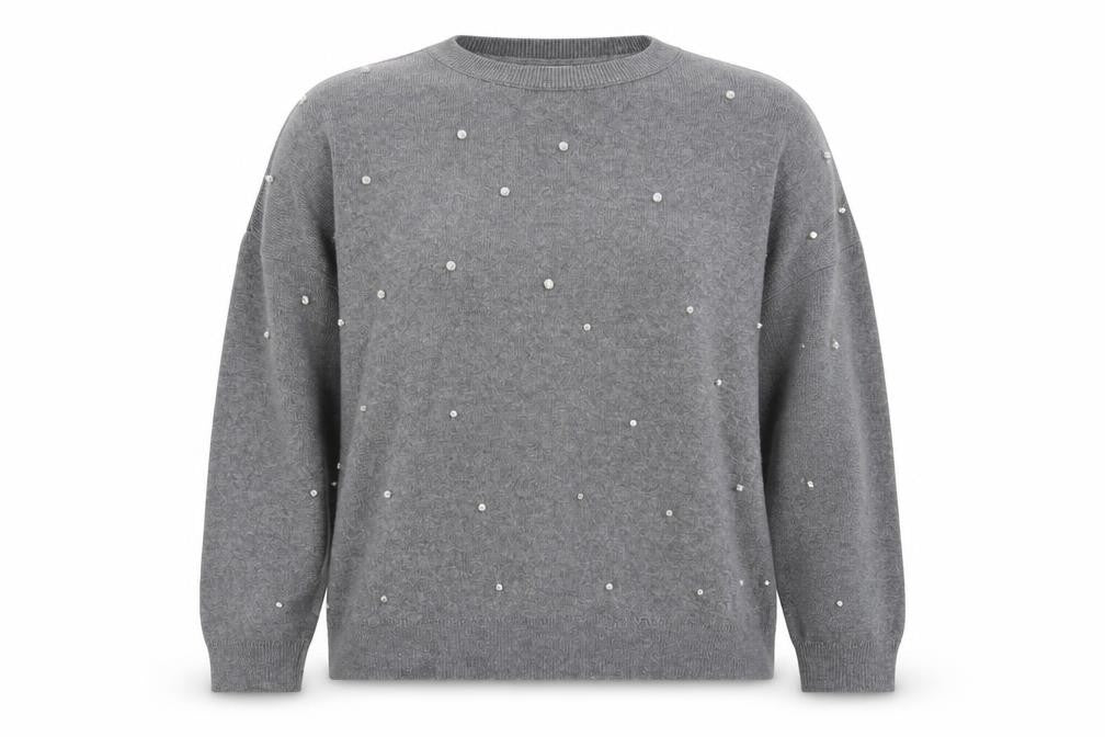 Stradivarius Womens Grey Beaded Knit Pullover Jumper XS