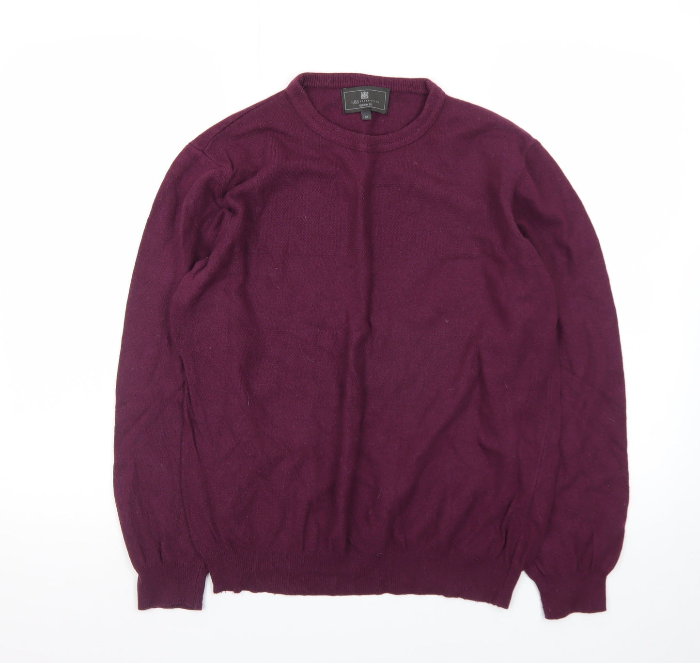 Marks and Spencer Men's Purple Wool Crew Neck Jumper M Regular Fit