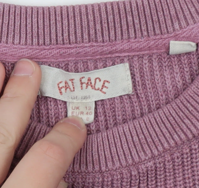Fat Face Women Pink Stripe Cotton Wool Jumper Size 12