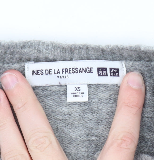 Uniqlo Ines de la Fressange Women's Grey Yellow Argyle Cardigan XS