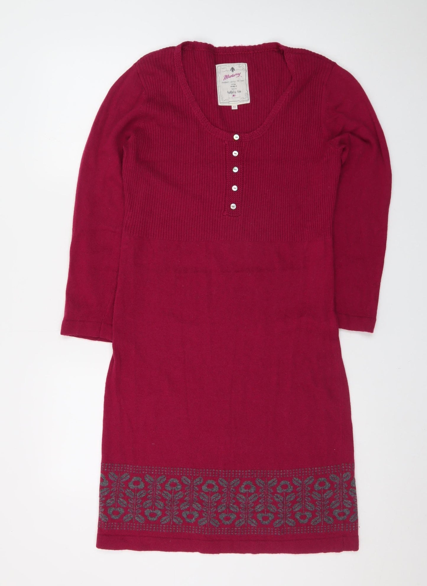 Mantaray Womens Red Knit Jumper Dress Size 12 Long Sleeve Casual
