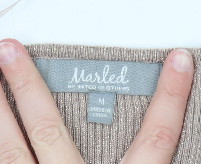 Marled Womens Beige V-Neck Knit Pullover Jumper Size M